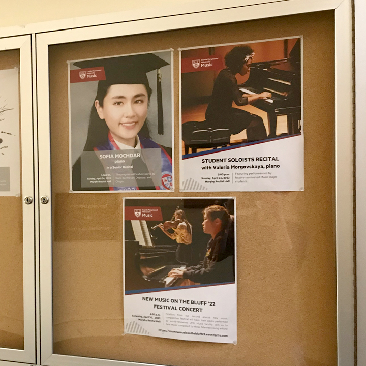 Examples of Music department posters created using the Canva templates.